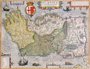 Mapa Irska (ručně kolorovaná rytina)